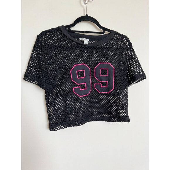 Forever 21 Black Caged "99" Cropped Top - Size Medium - Picture 1 of 6